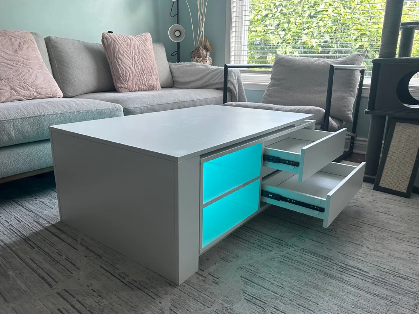 White Retractable Coffee Table with Storage thumbnail