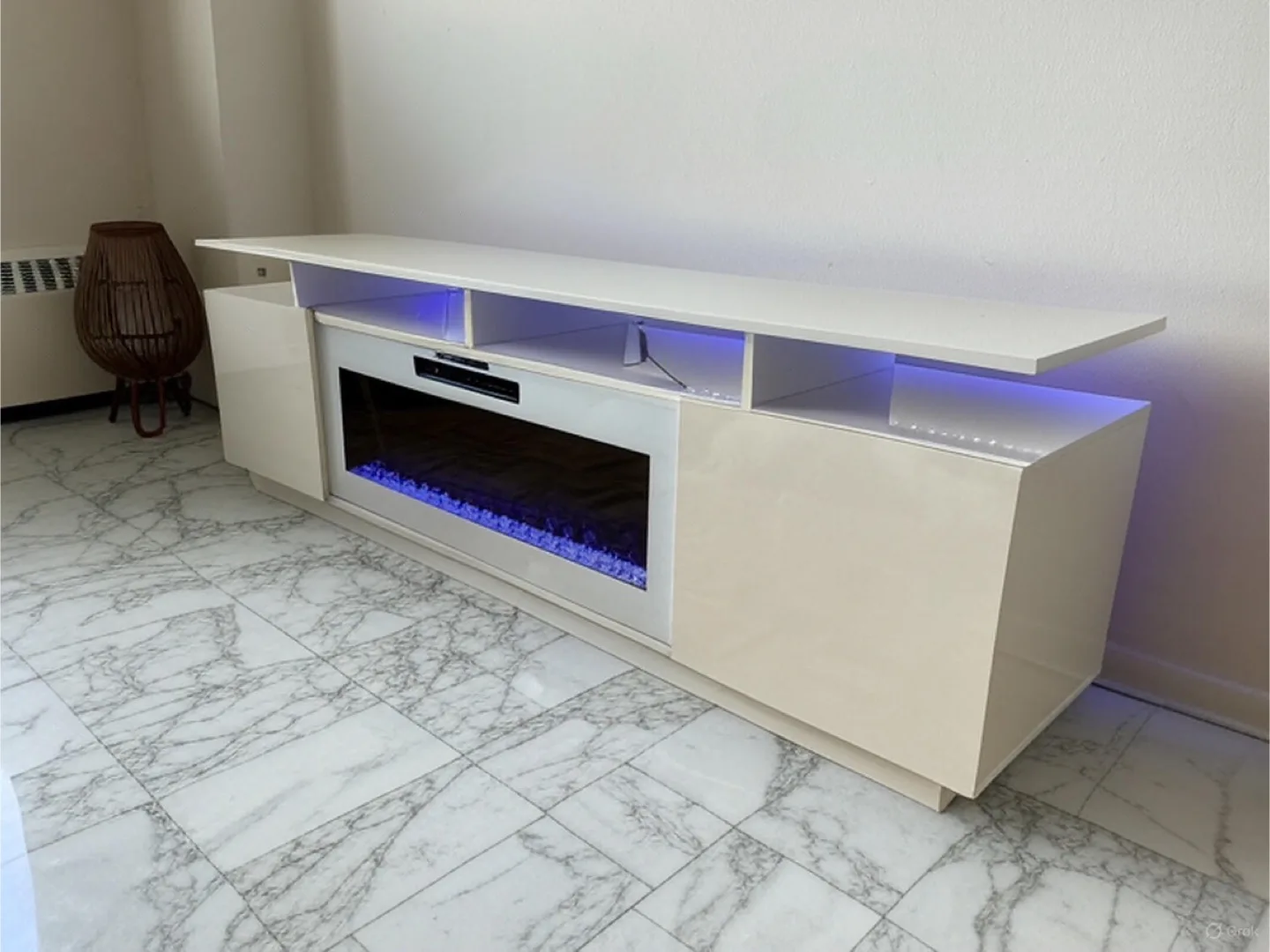 Modern White TV Stand with Electric Fireplace thumbnail