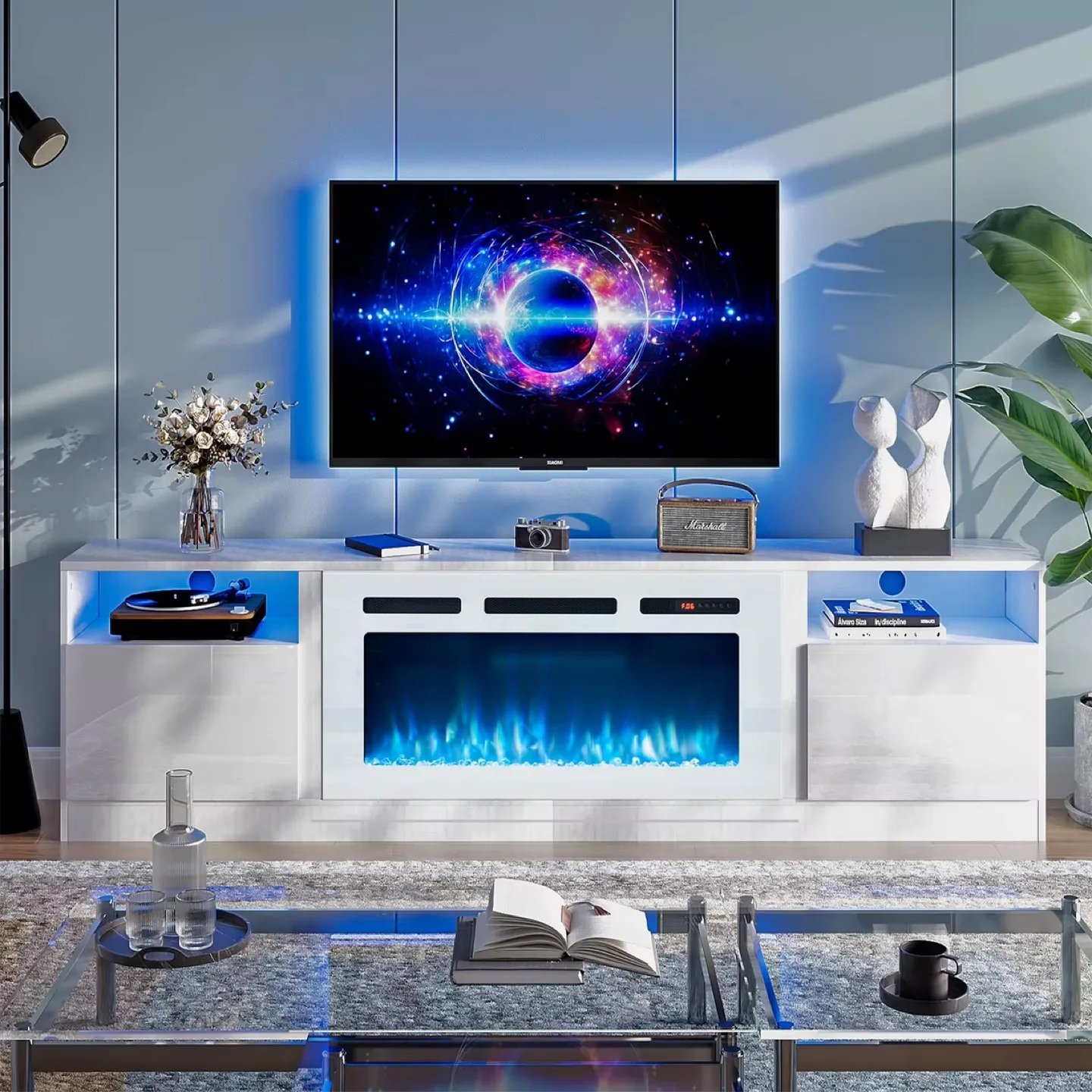 White TV Stand with Electric Fireplace thumbnail