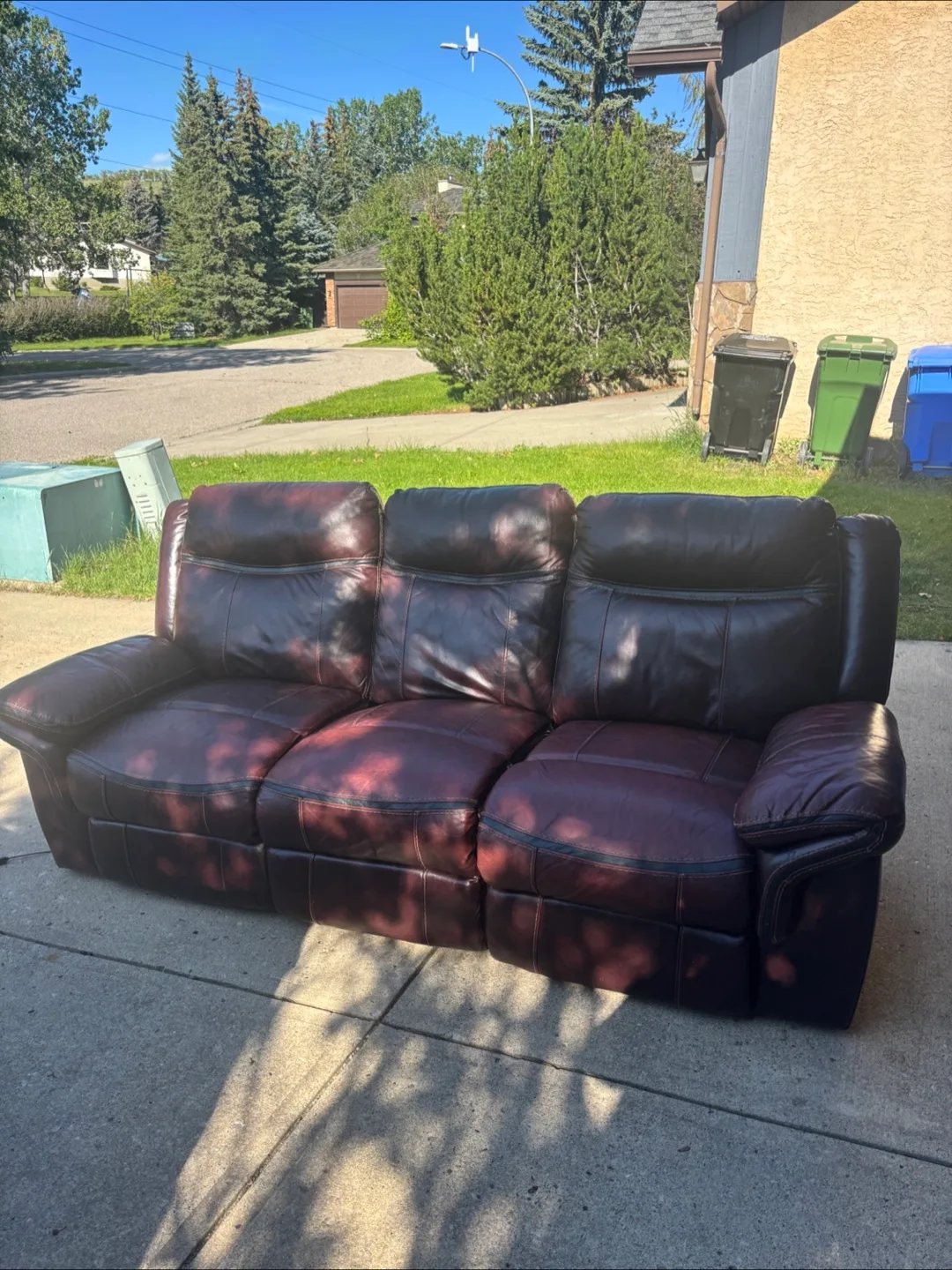 3 Seater Leather Brown Reclining Sofa thumbnail