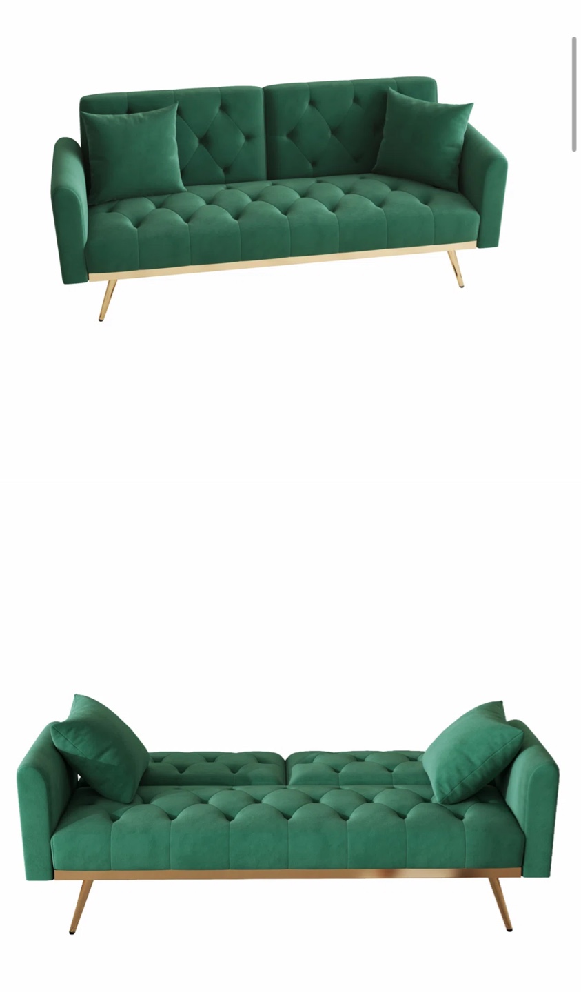 Green Velvet Tufted Sofa Bed - photo 2