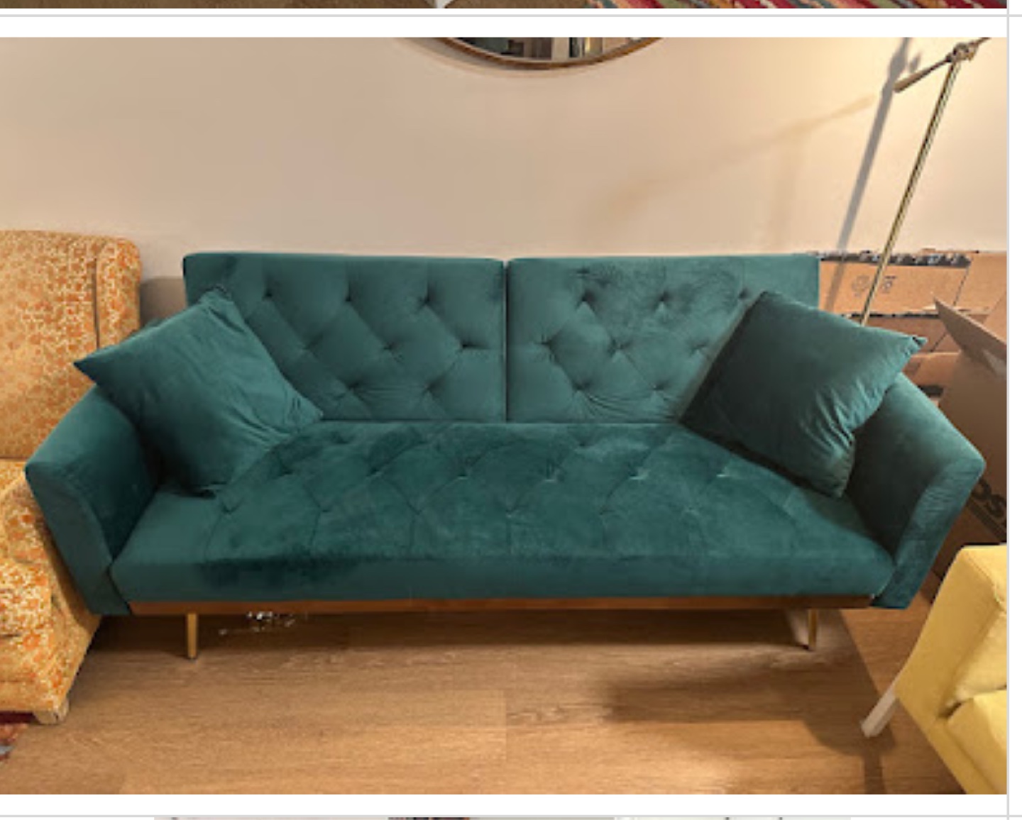 Green Velvet Tufted Sofa Bed - photo 3