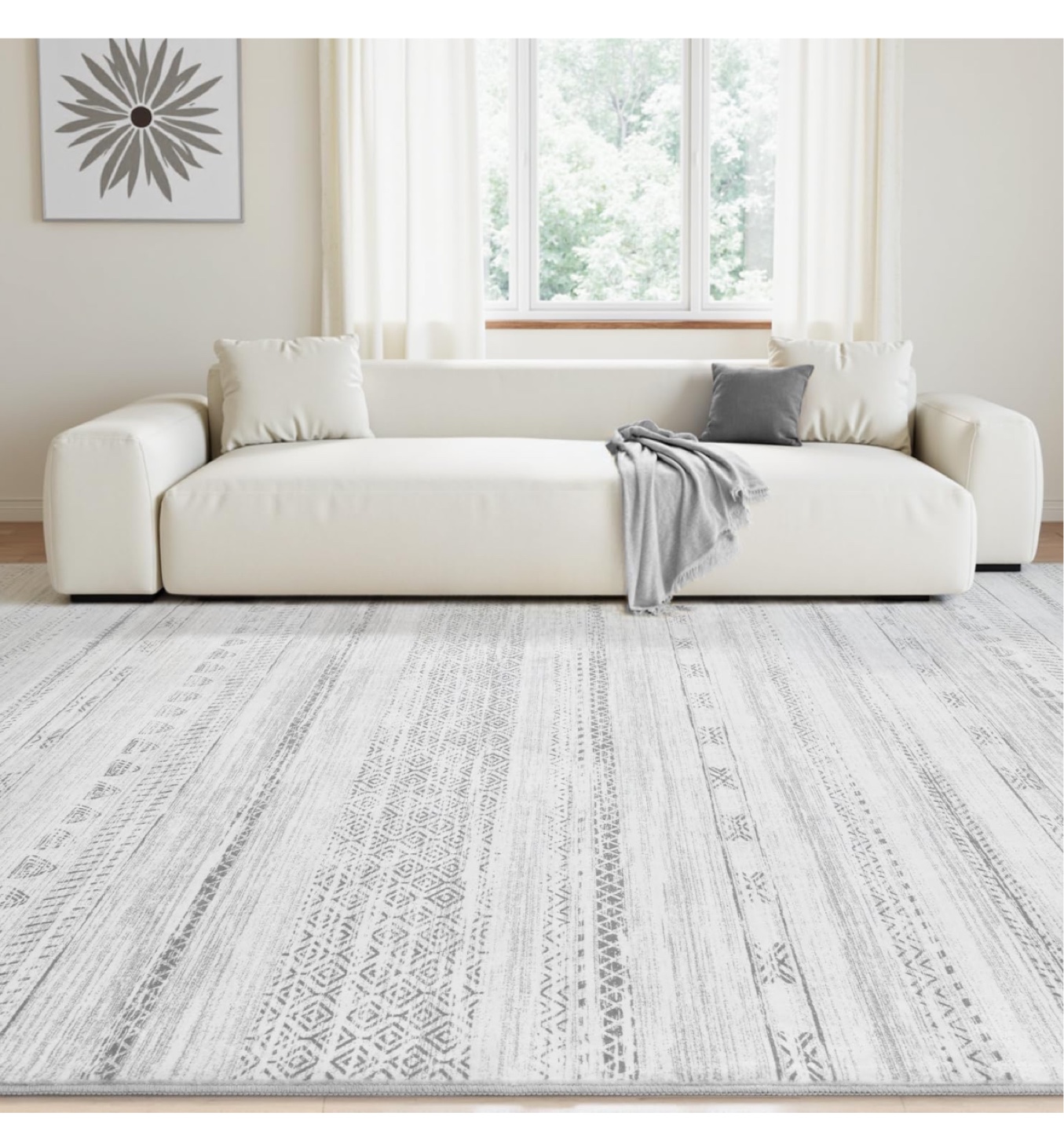 8x10 Washable Boho Rug for Bedroom, office , dining room Grey