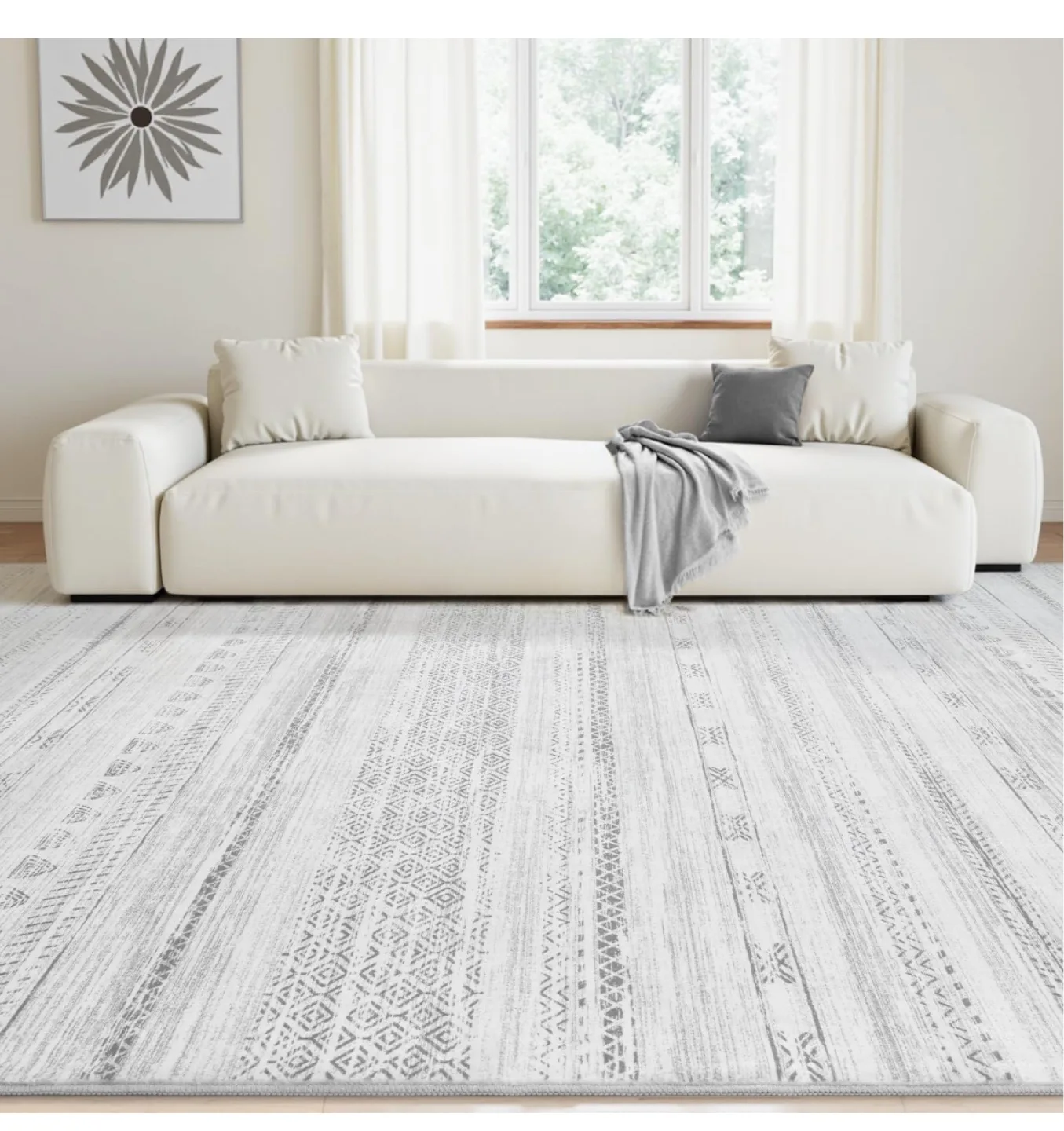 8x10 Washable Boho Rug for Bedroom, office , dining room Grey thumbnail