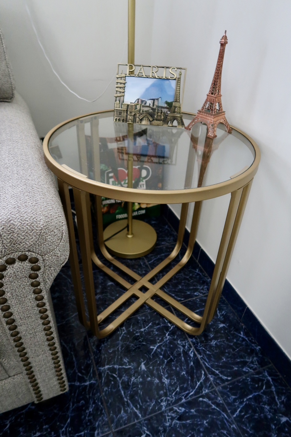 Gold Round Glass Top Coffee Table Set - photo 2