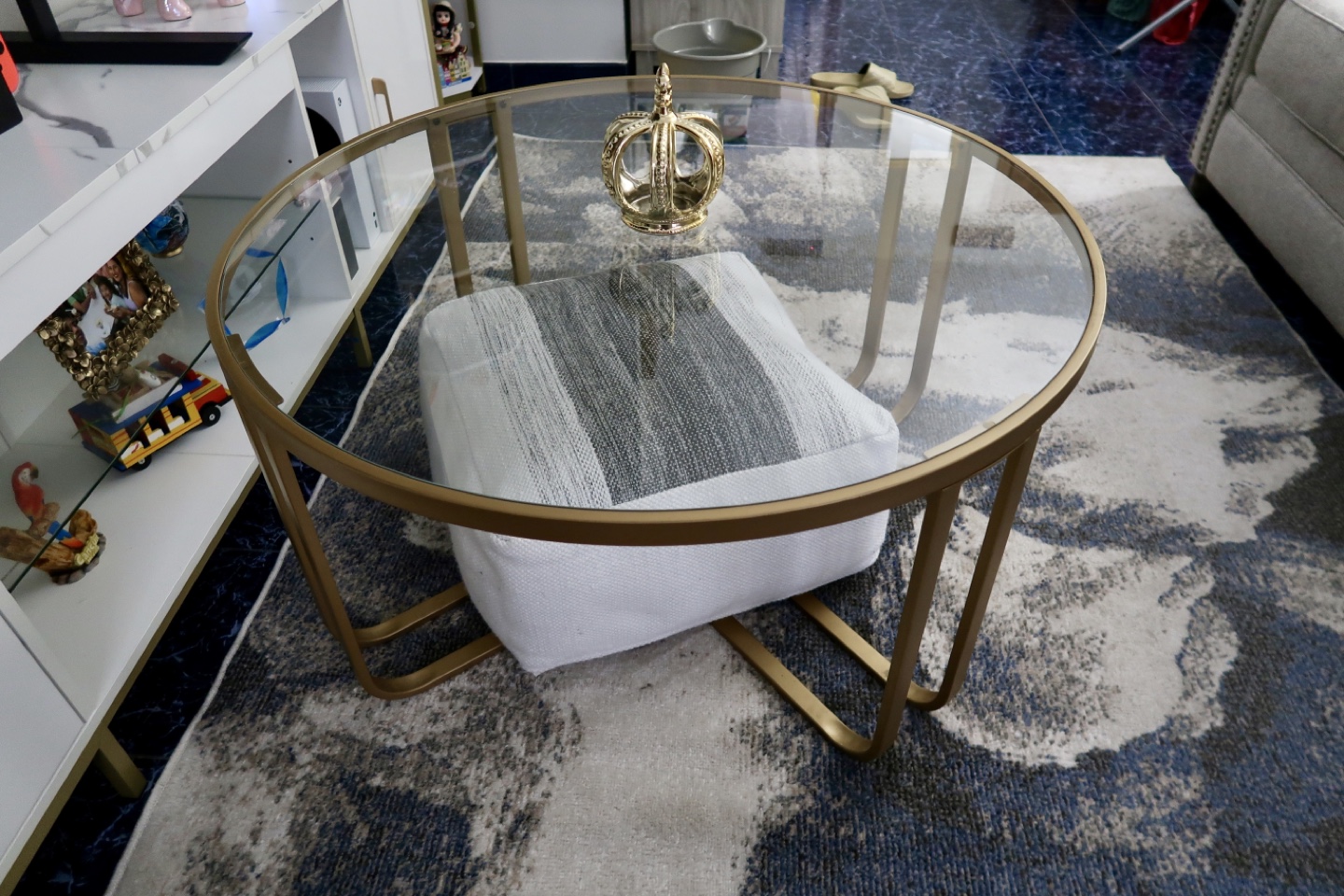 Gold Round Glass Top Coffee Table Set
