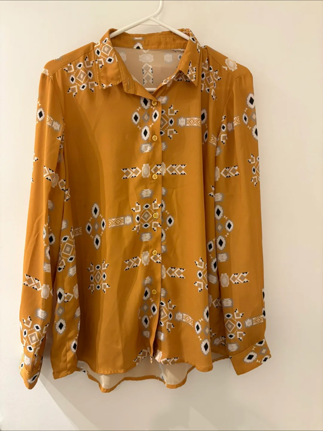 Patterned Button-Up Shirt - women’s top - M thumbnail