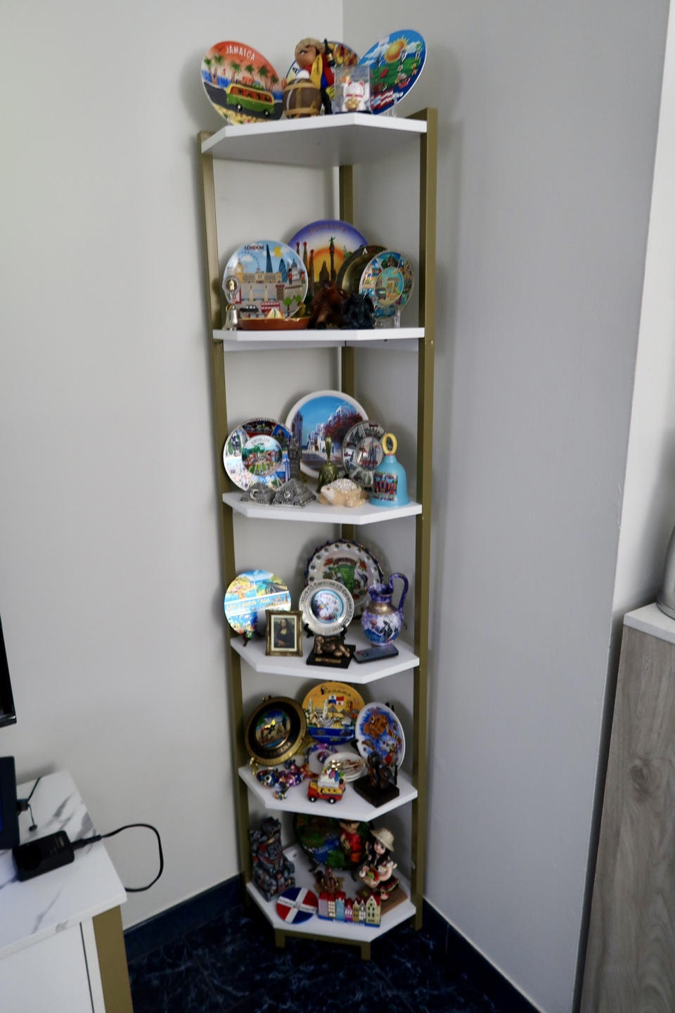 Corner Shelf with Gold Accents