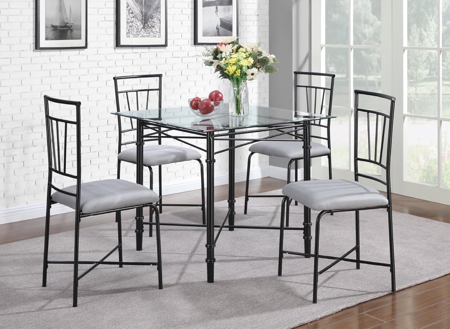 Black Metal Dining Chair w/ Gray Cushion