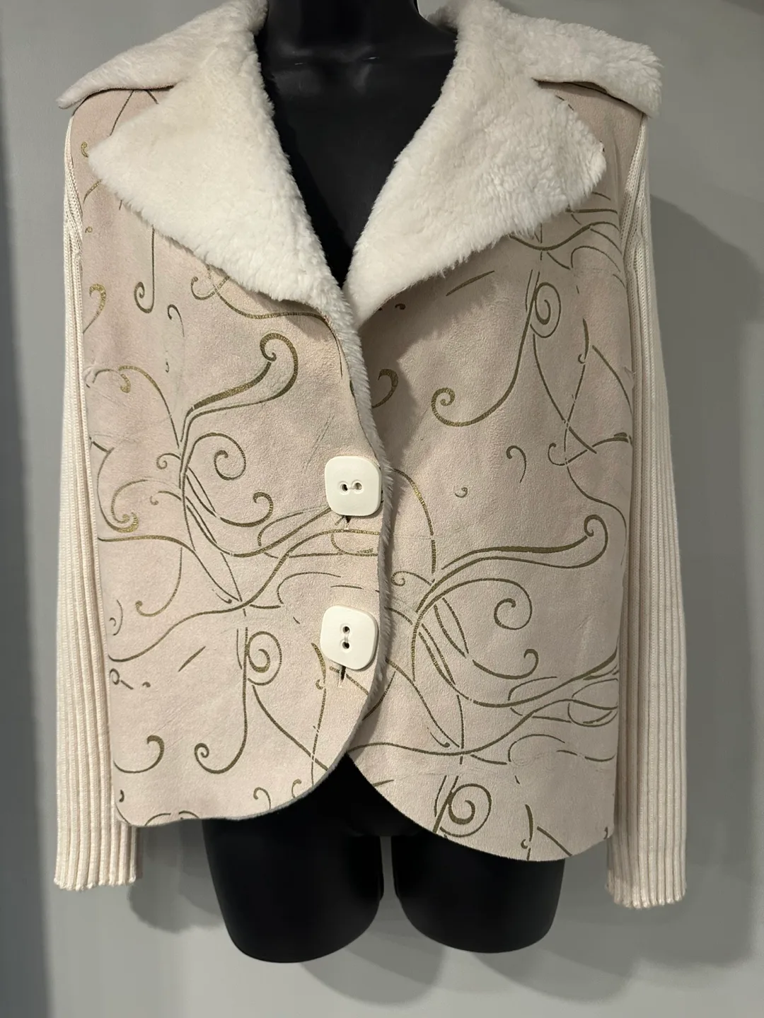 Crazy Wool Cream Vest with Fur Collar thumbnail