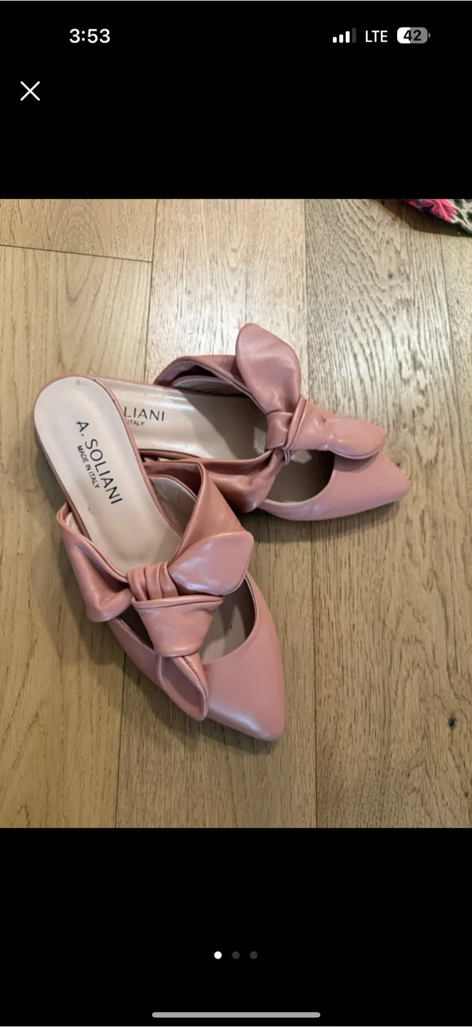 A. Soliani Pink Bow Mules - Size 7 thumbnail
