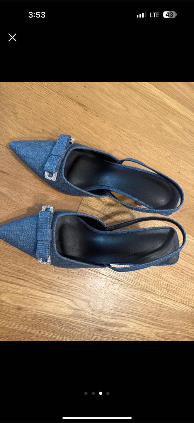Denim Slingback Heels with Bow, Size 6 - photo 2