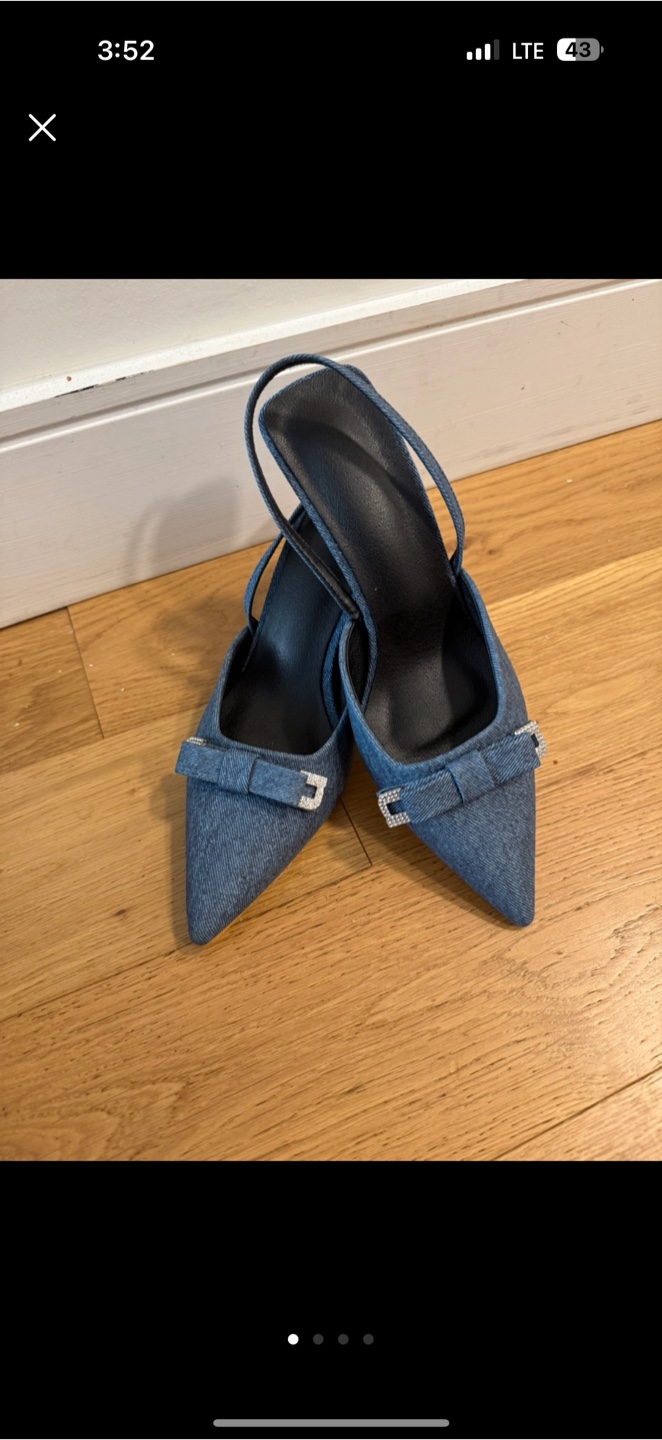 Denim Slingback Heels with Bow, Size 6