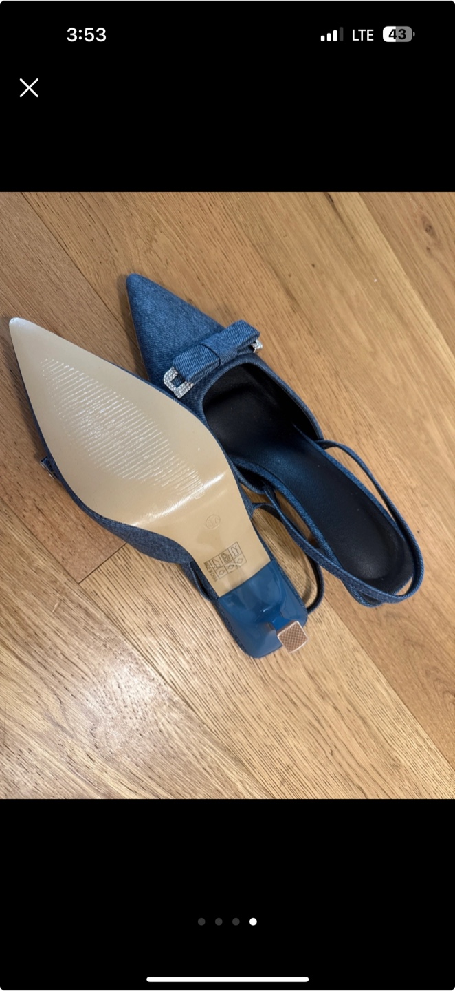 Denim Slingback Heels with Bow, Size 6 - photo 3
