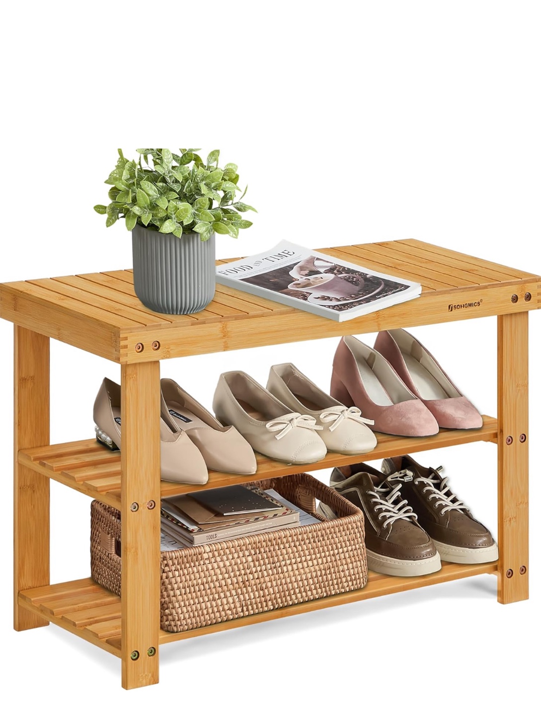 SONGMICS 3-Tier Bamboo Shoe Rack - photo 2