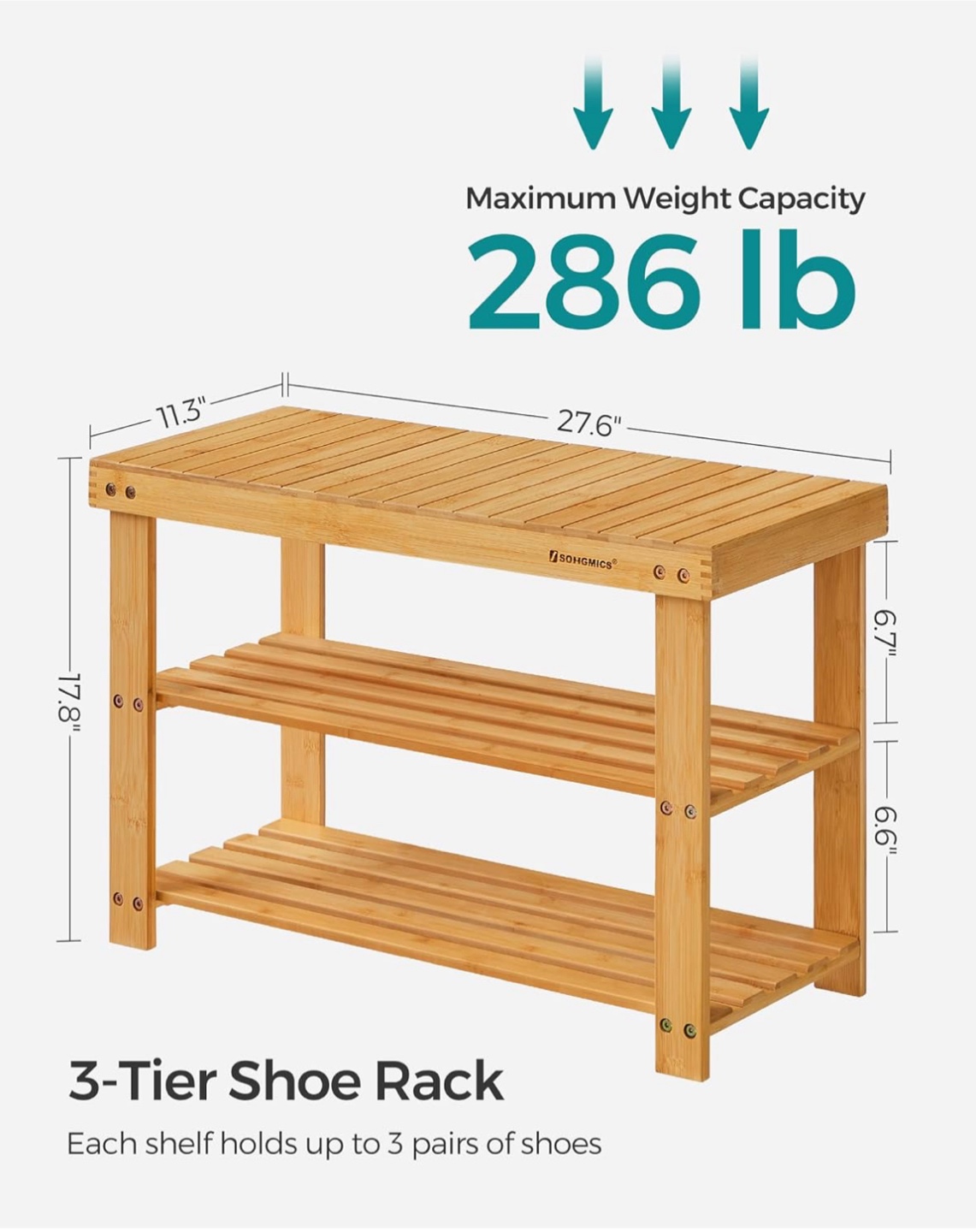 SONGMICS 3-Tier Bamboo Shoe Rack - photo 5
