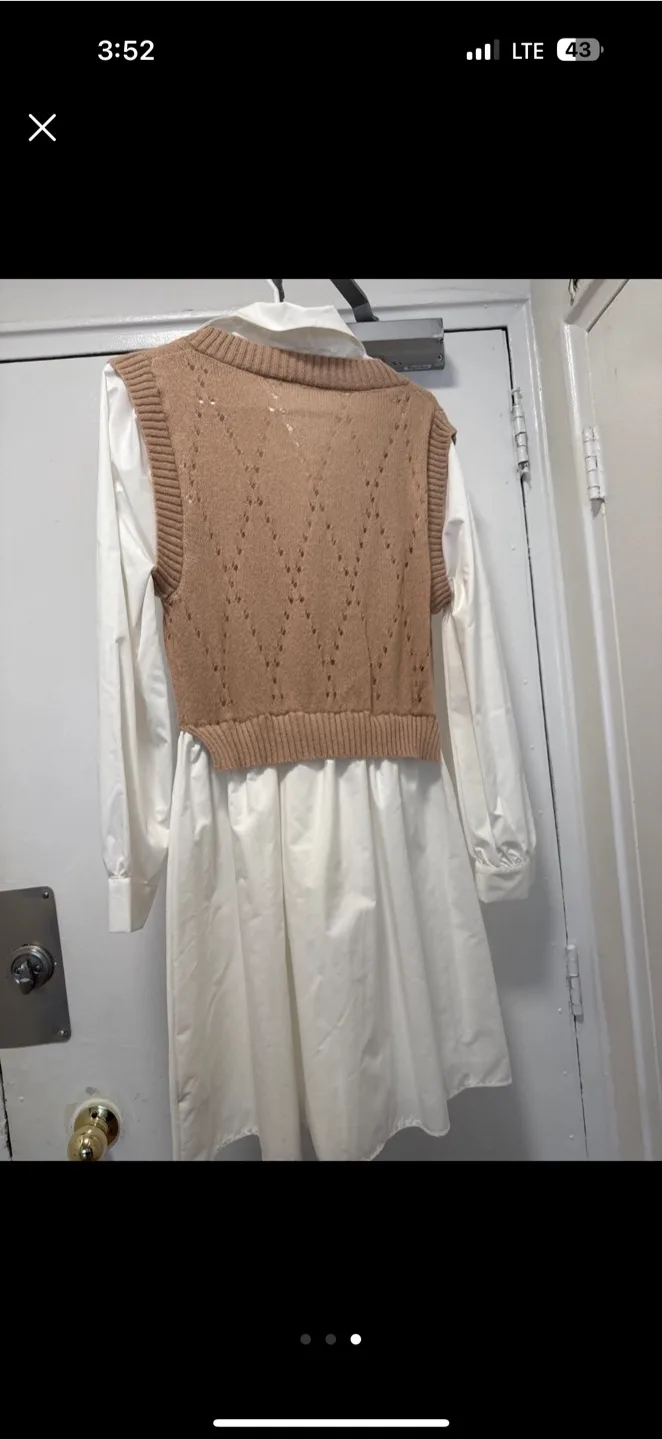 Sweater Vest Dress - Beige & White image indicator(2)