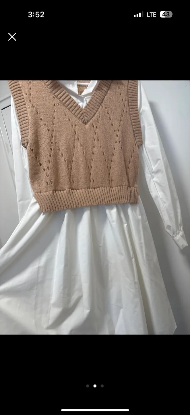 Sweater Vest Dress - Beige & White image indicator(3)