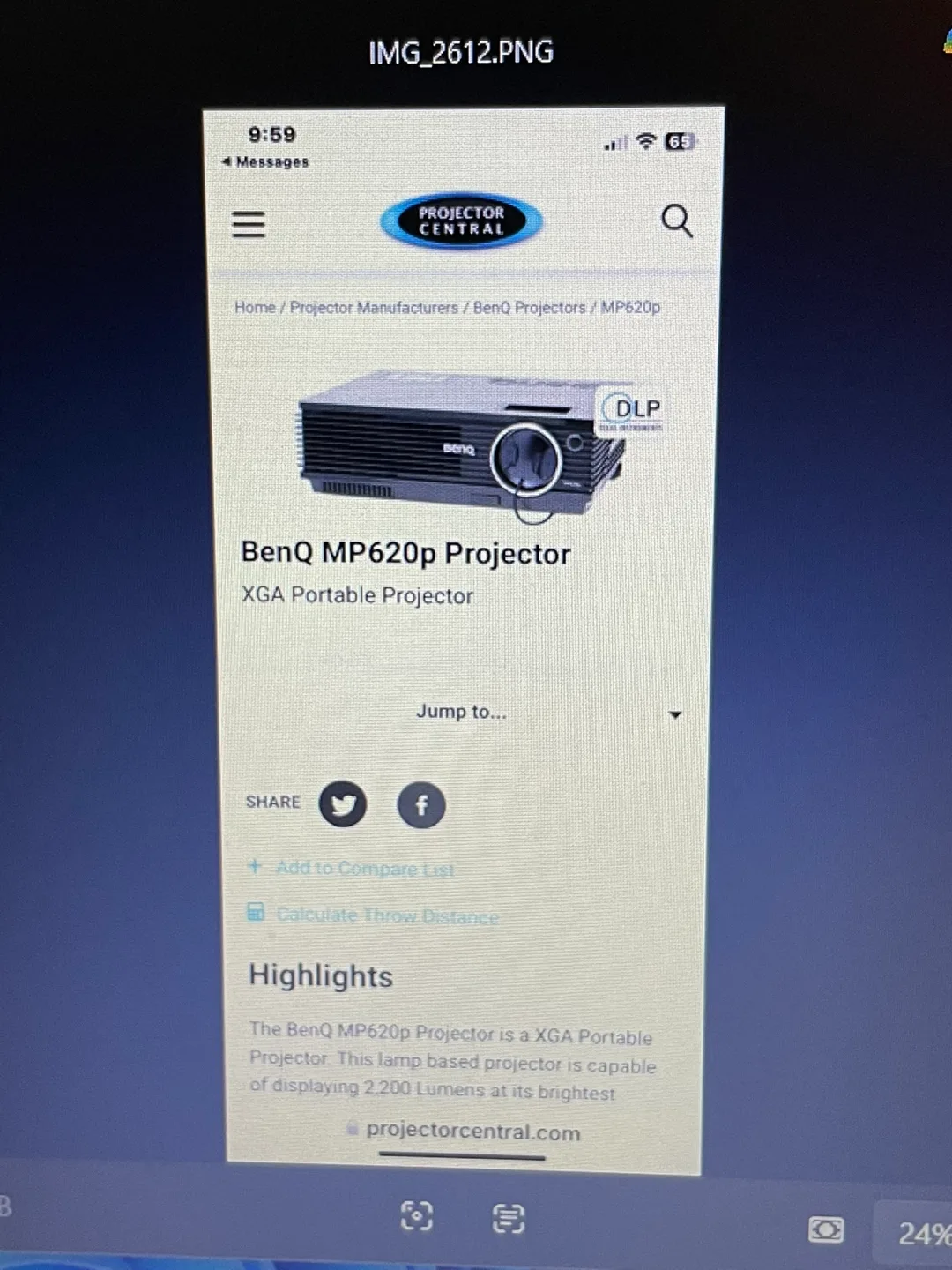 BenQ MP620p Projector thumbnail