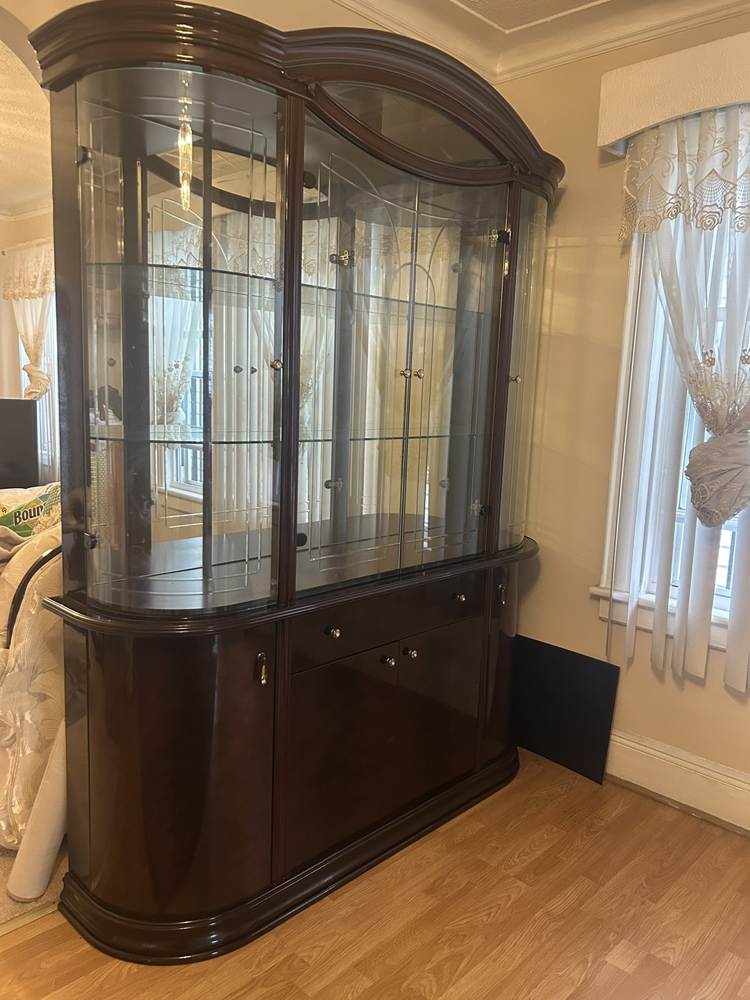 Elegant Dark Wood & Glass Curio Cabinet