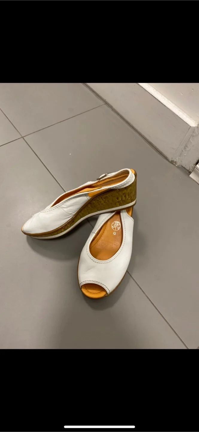 White Leather Slingback Wedges Size 7 image indicator(2)