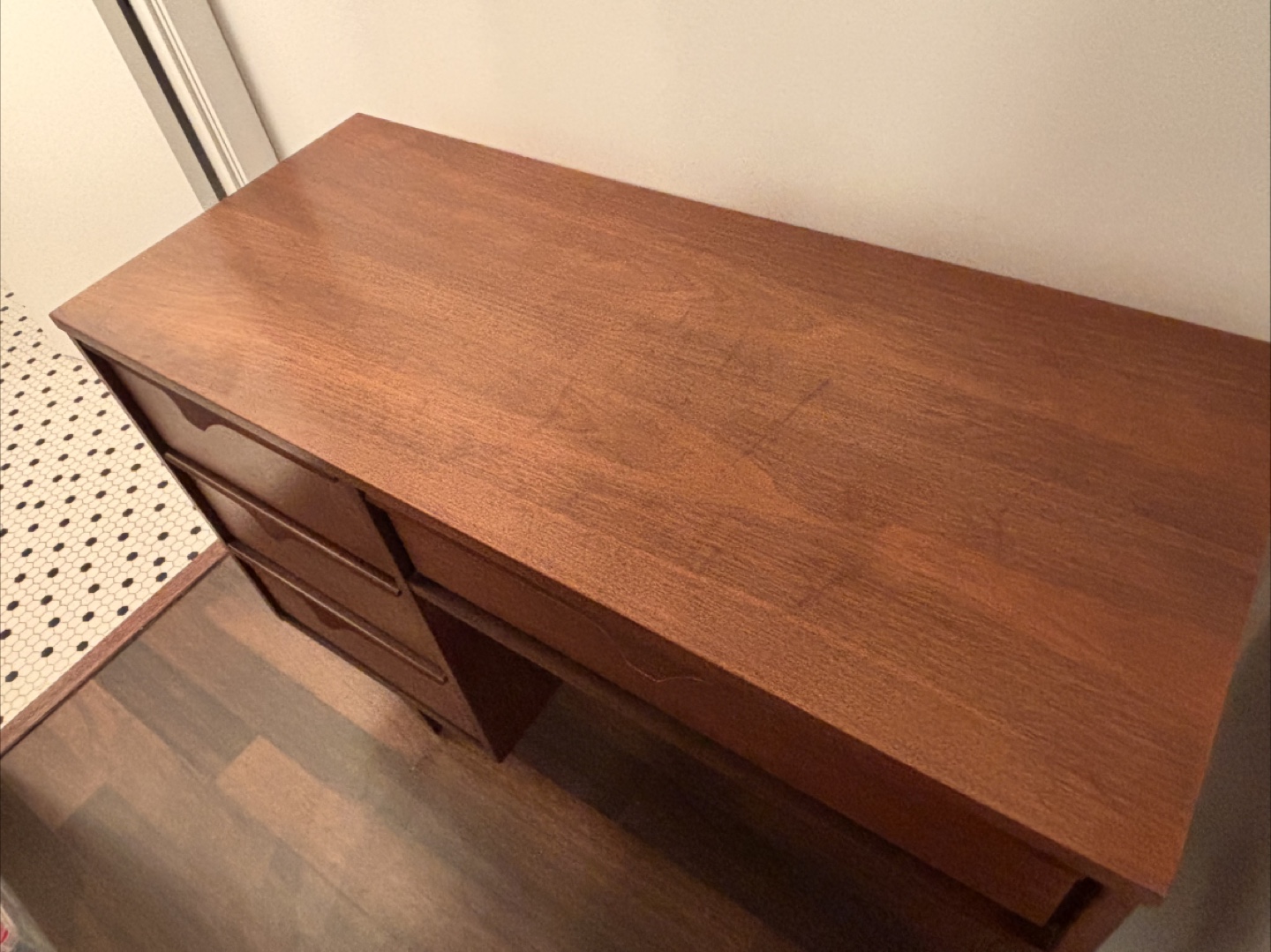 MCM Walnut Wooden Desk with Drawers - photo 5