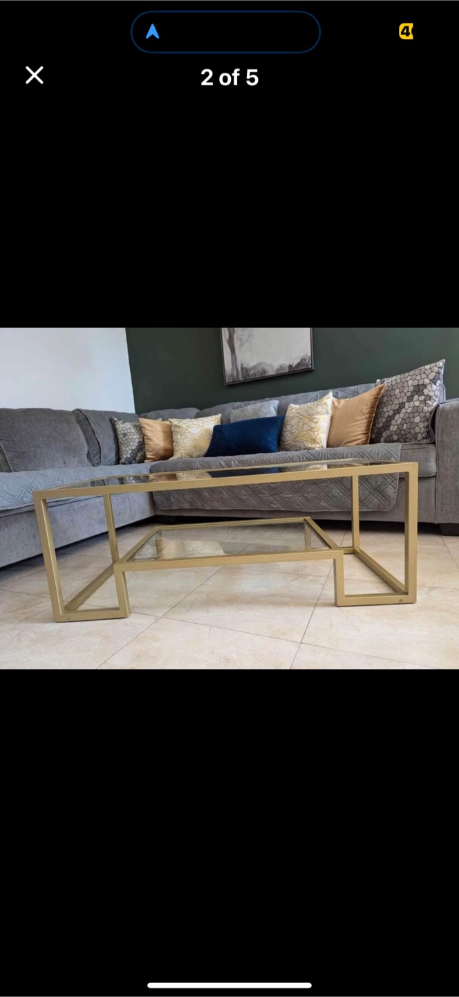 Gold Metal & Glass Coffee Table