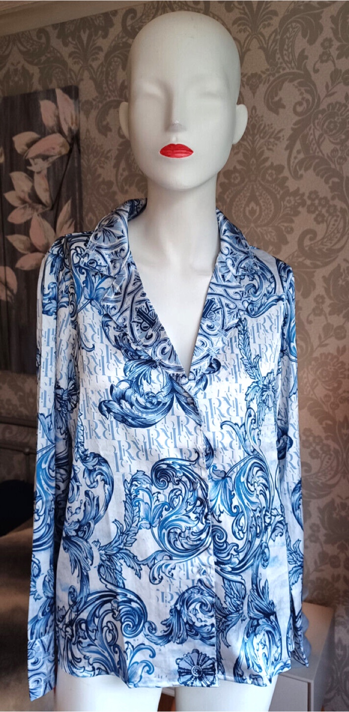 Blue & White Patterned shirt Blouse