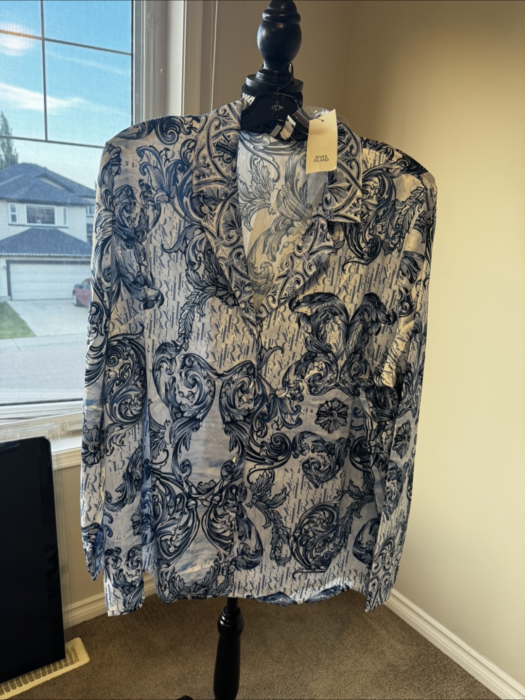 Blue & White Patterned shirt Blouse - photo 3