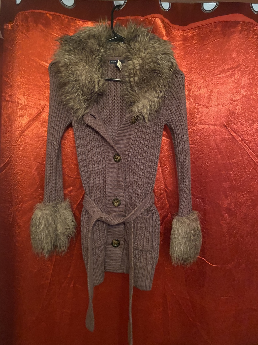 Girls Gap Cardigan w/ Faux Fur Trim