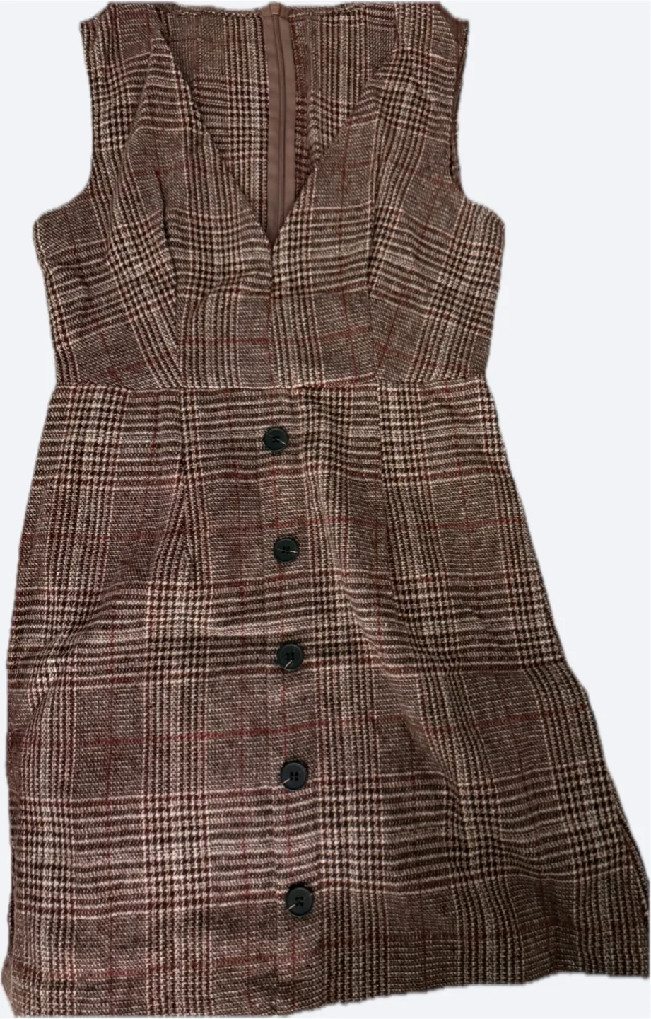 Brown Plaid Sleeveless Mini Dress thumbnail