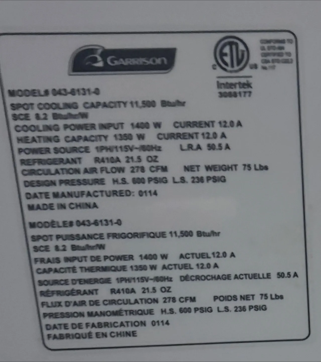 Garrison Portable Air Conditioner image indicator(3)