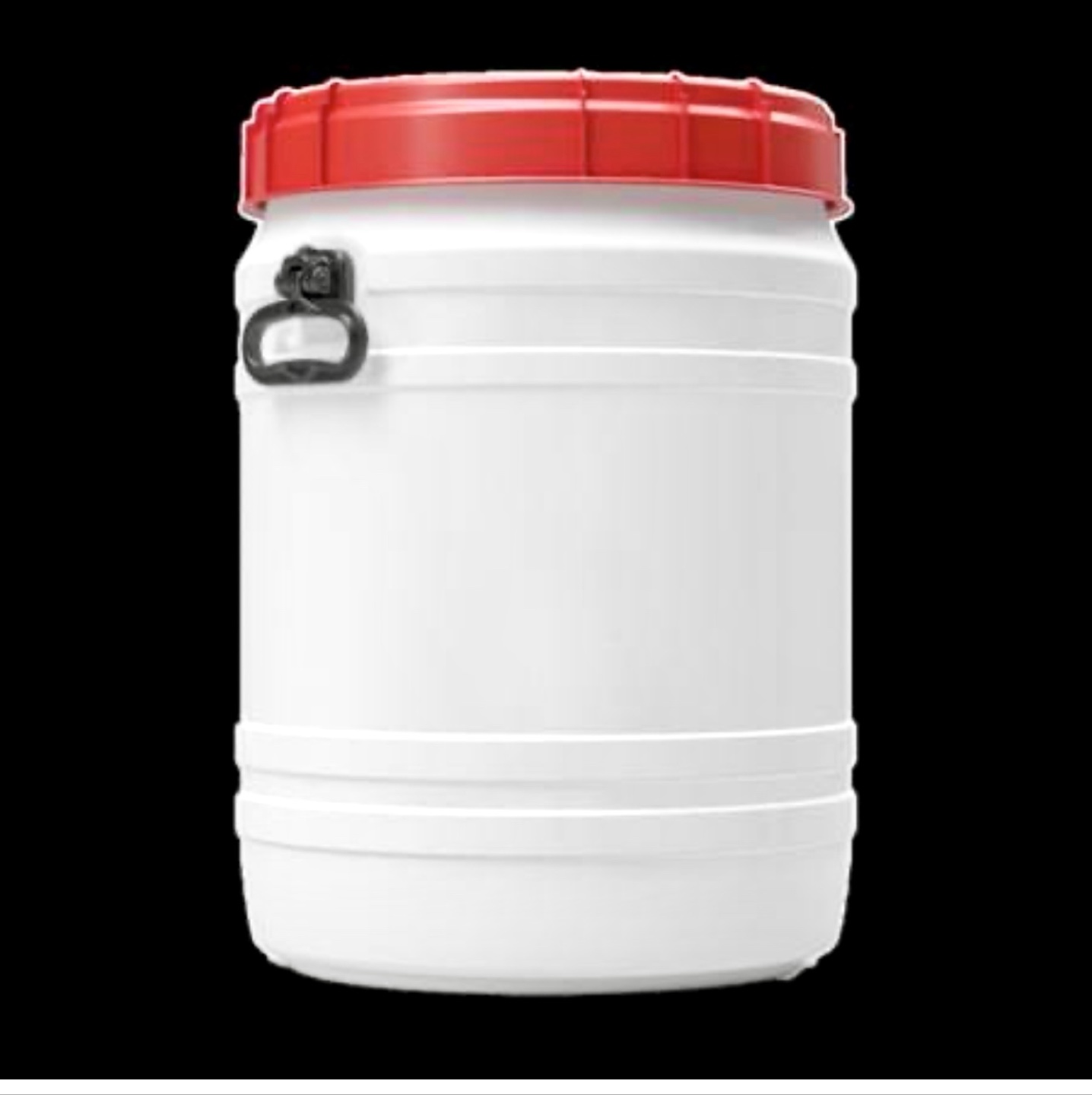 Barrel, Open Head Drum,  a red screw-top lid, black side holders