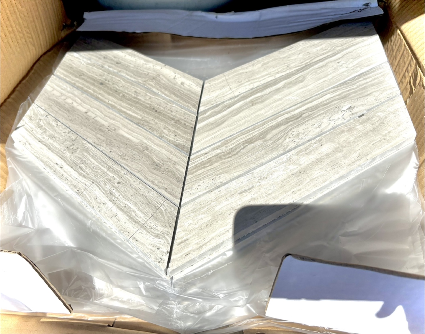 Artistic Tile Ash Limestone Chevron Meshed Mosaic