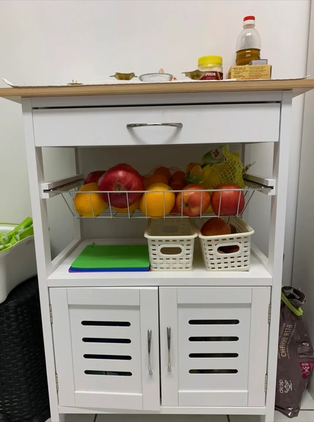White Kitchen Cart with Storage thumbnail