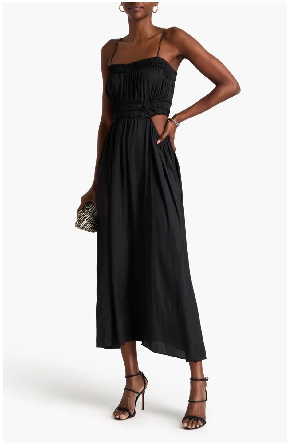 Maje Black Satin Midi Dress thumbnail