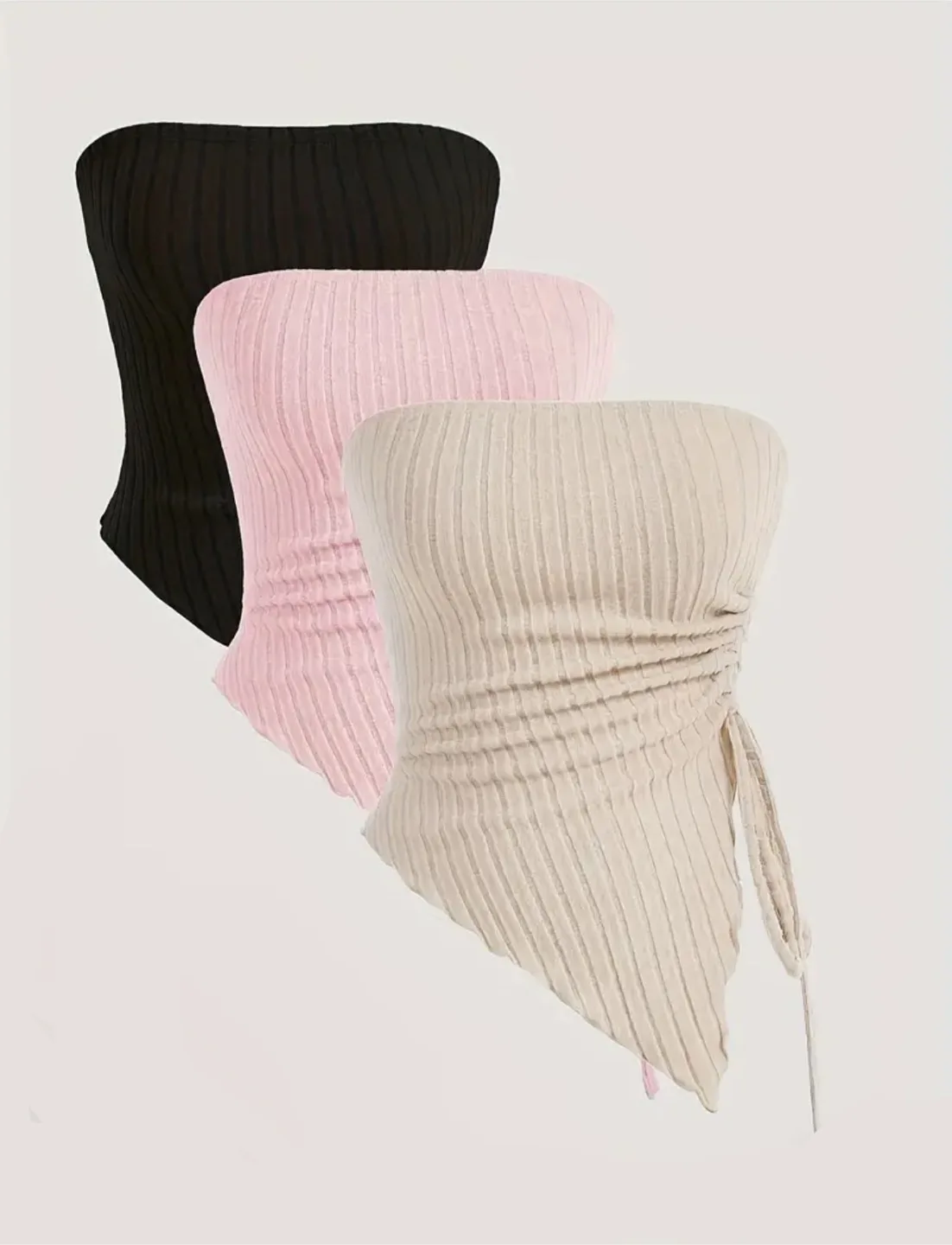 Ribbed Tie Side Tube Top - Beige, Pink, Black image indicator(4)