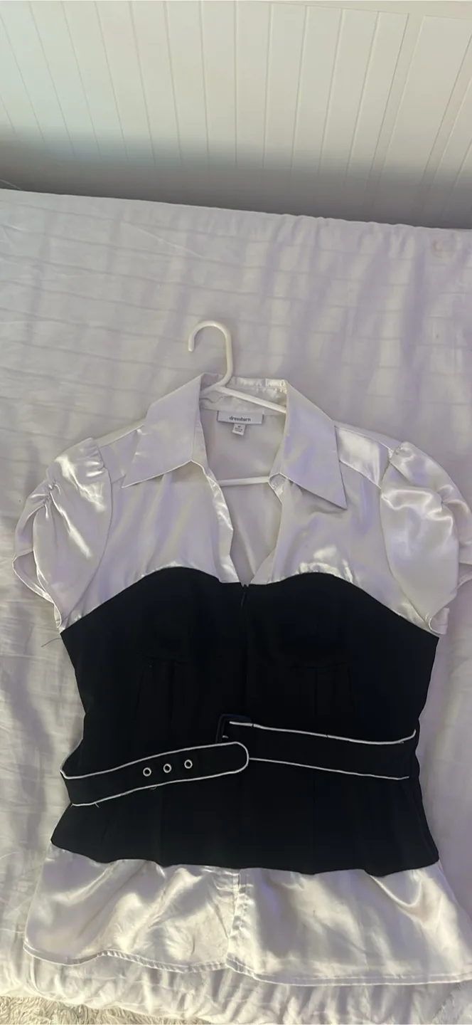 Dressbarn Black & White Corset Top - Size M thumbnail