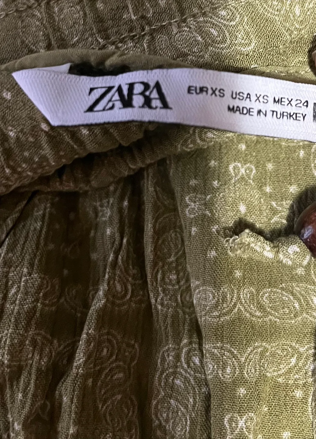 Zara XS Olive Green Paisley Pants image indicator(5)