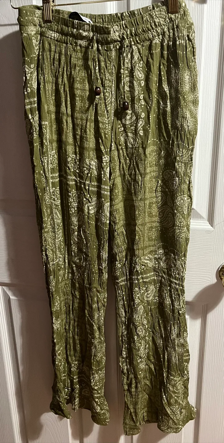 Zara XS Olive Green Paisley Pants thumbnail