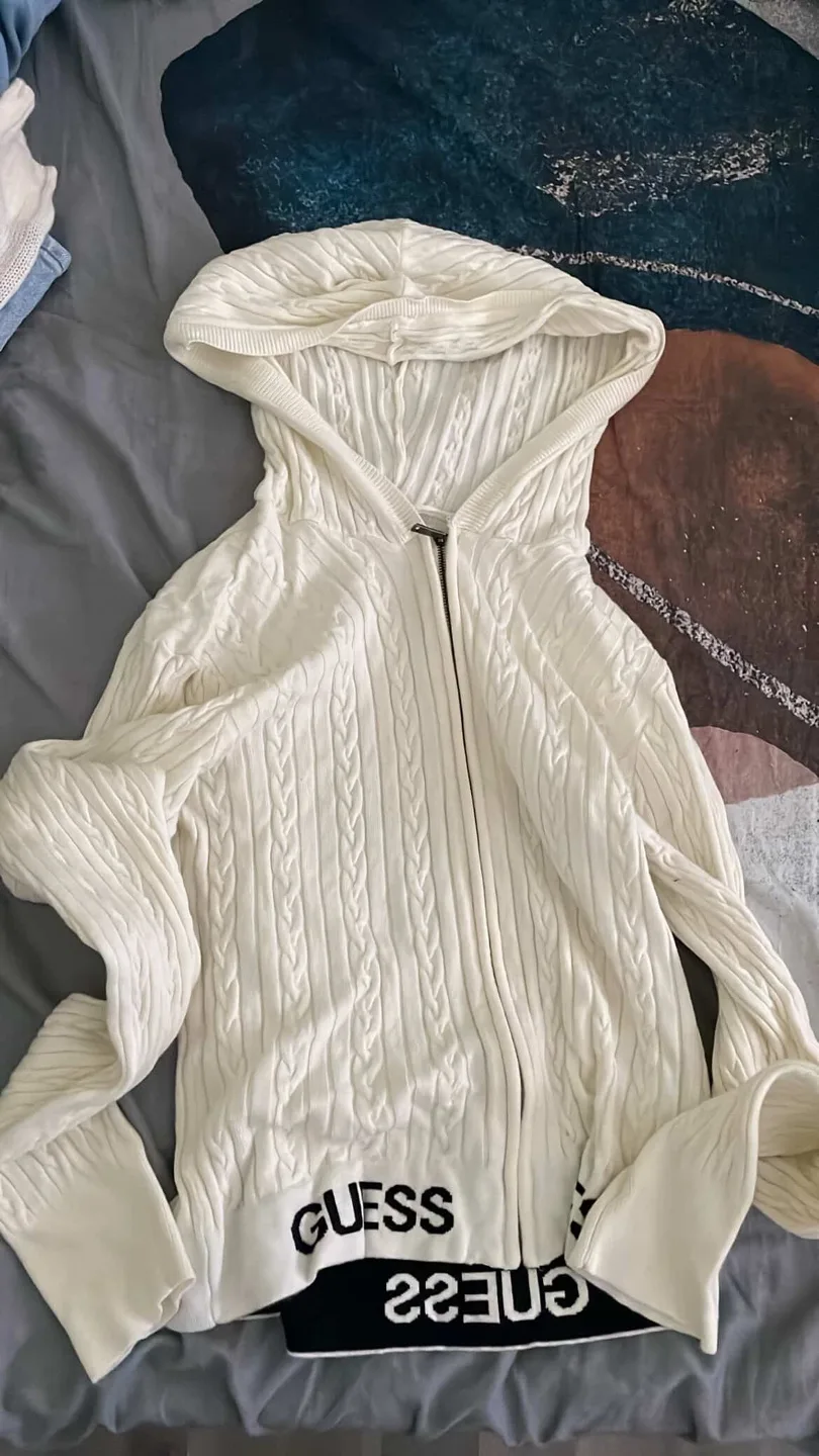 Guess Cream Cable Knit Zip-Up Hoodie thumbnail