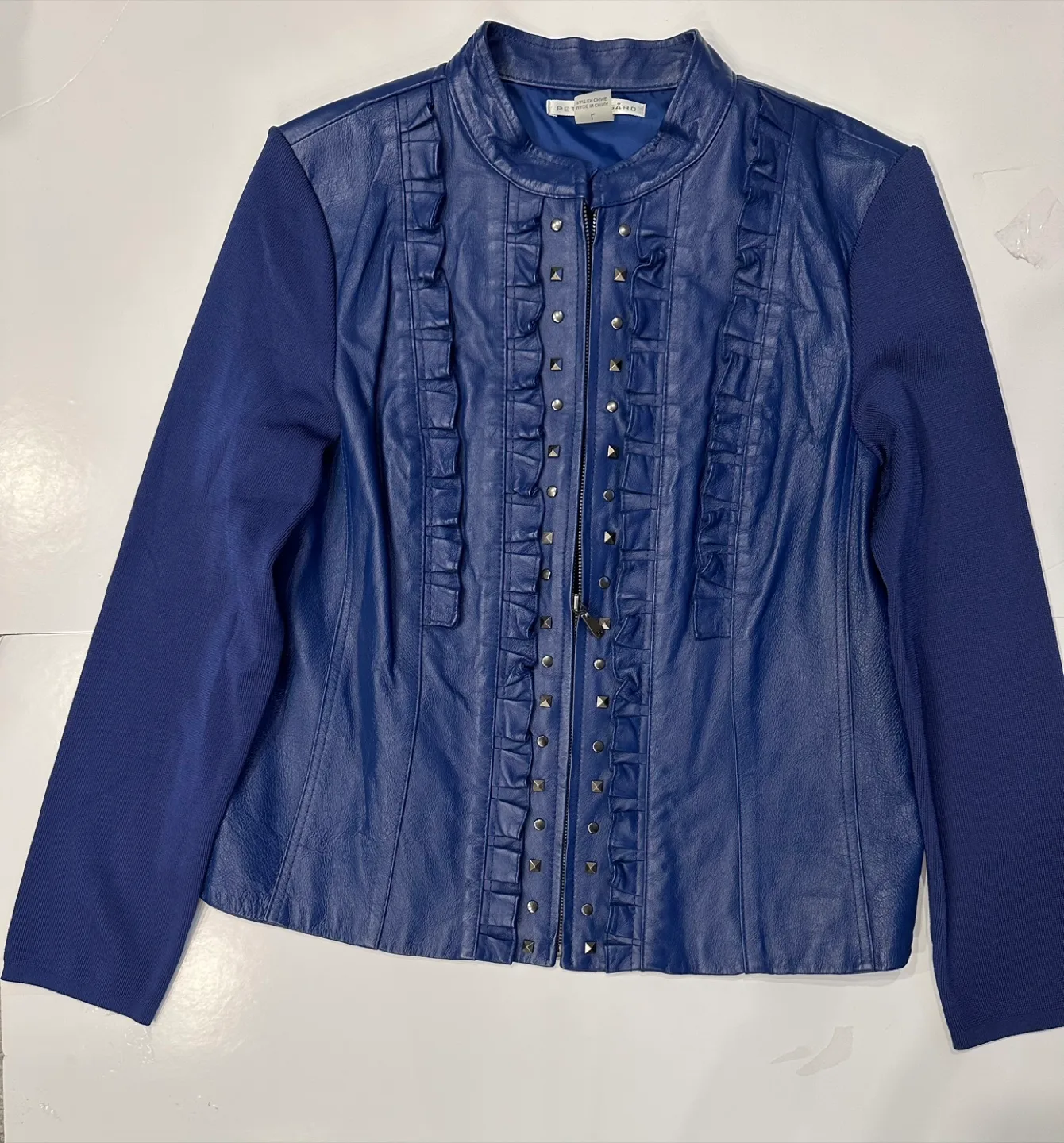 Peter Nygård Petites Blue Leather Jacket - Size L thumbnail