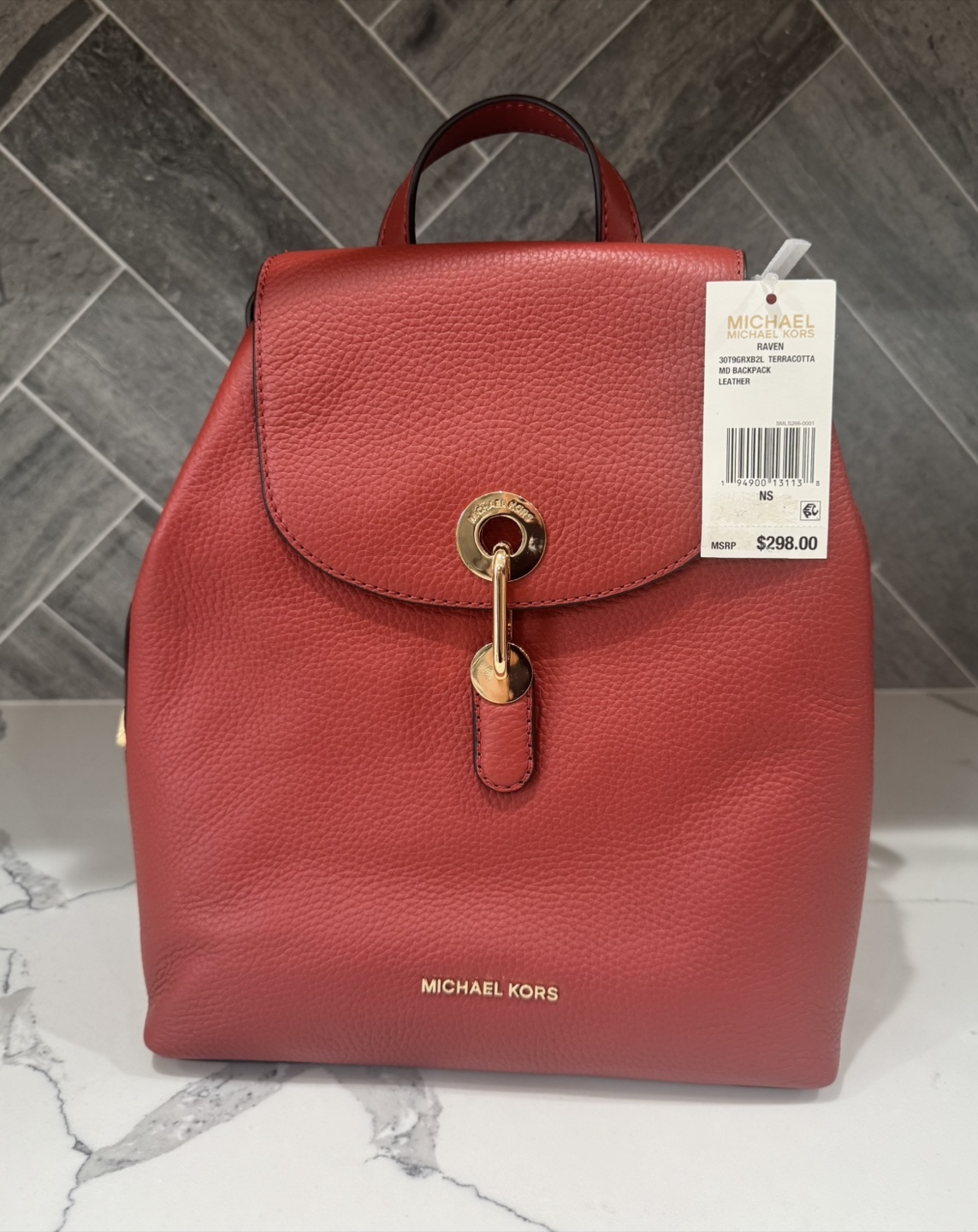 Michael Kors Raven Terracotta Leather Backpack