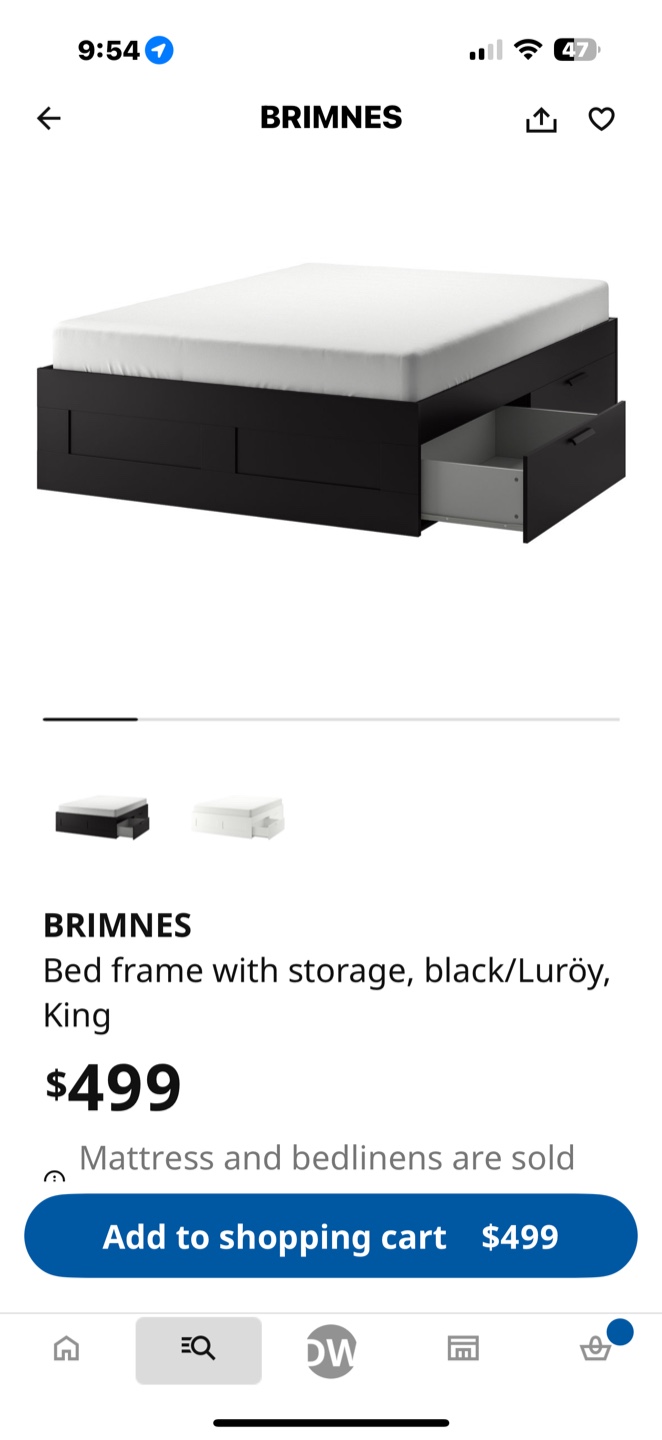 Ikea BRIMNES  king Bed frame with drawers