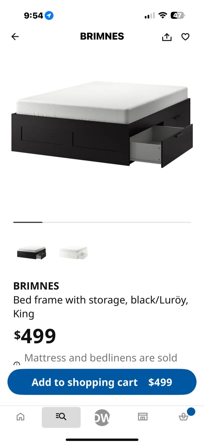 Ikea BRIMNES  king Bed frame with drawers thumbnail