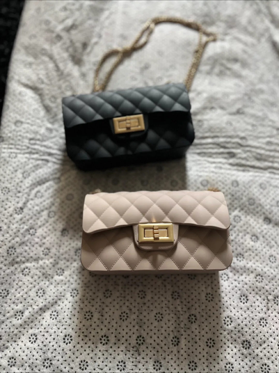 Quilted Jelly Purse - Black & Beige thumbnail