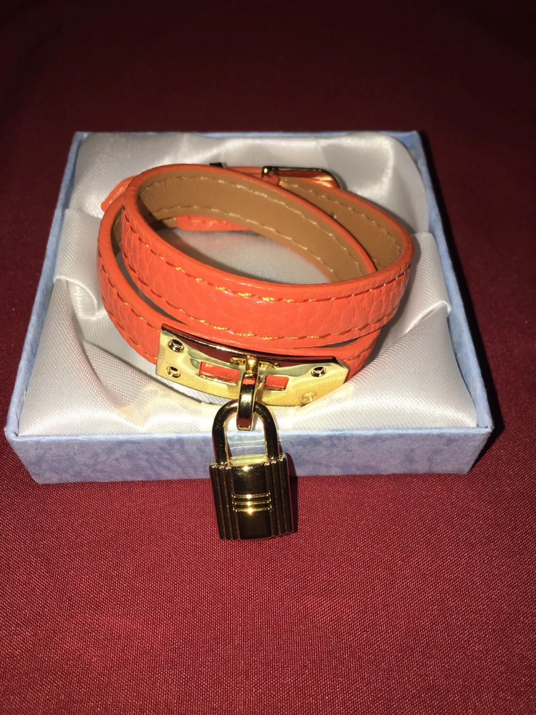 Hermes Orange Wrap Bracelet with Padlock Charm image indicator(4)