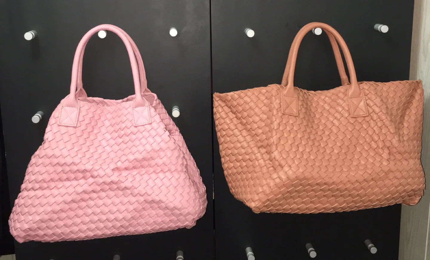 Pink and Brown Woven Leather Tote Bag thumbnail