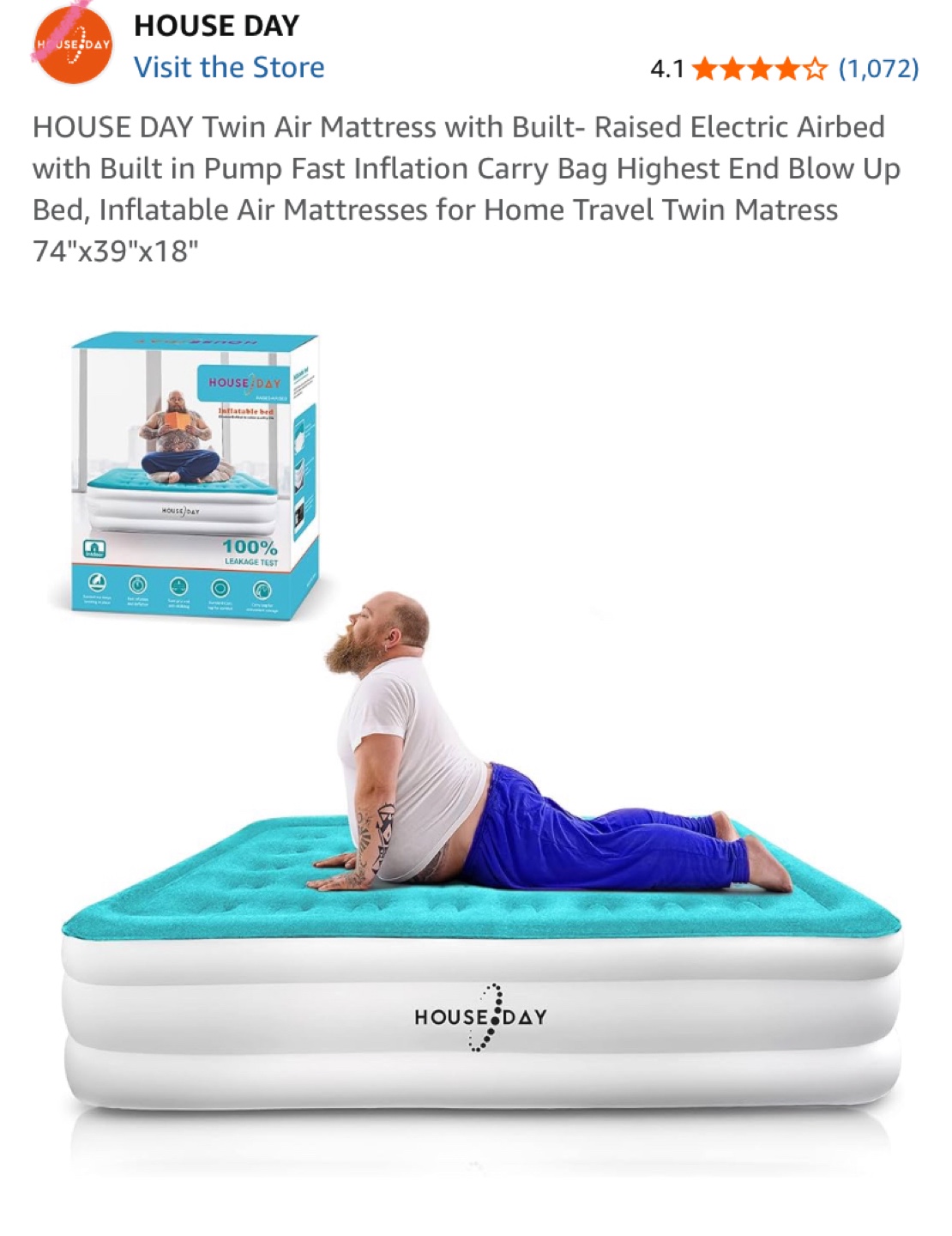 HOUSE DAY Twin Air Mattress w/ Built-In Pump - photo 3