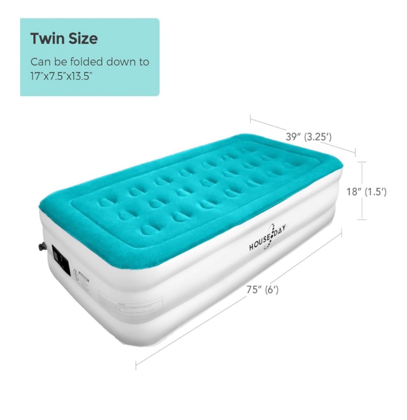 HOUSE DAY Twin Air Mattress w/ Built-In Pump